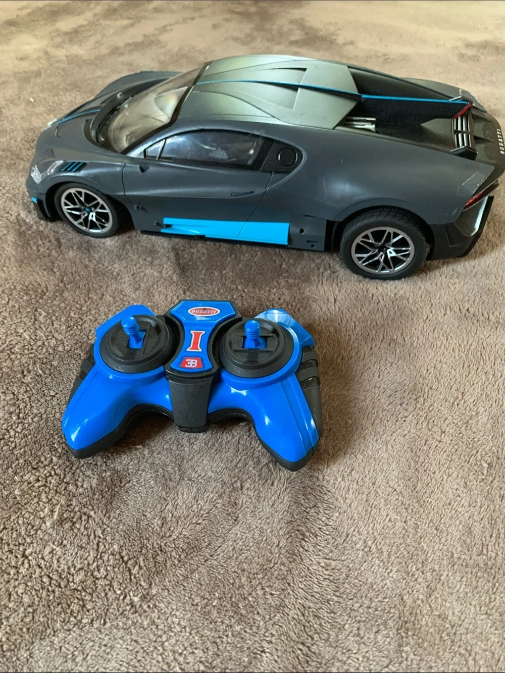 Remote Control Sports Car Bugatti - Gray with Blue Accents
